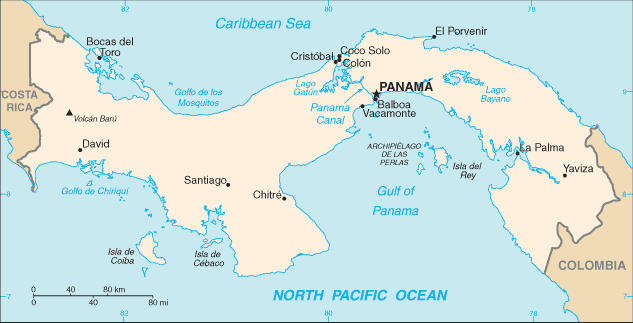 Karte von Panama mit den größten Städten und Inseln